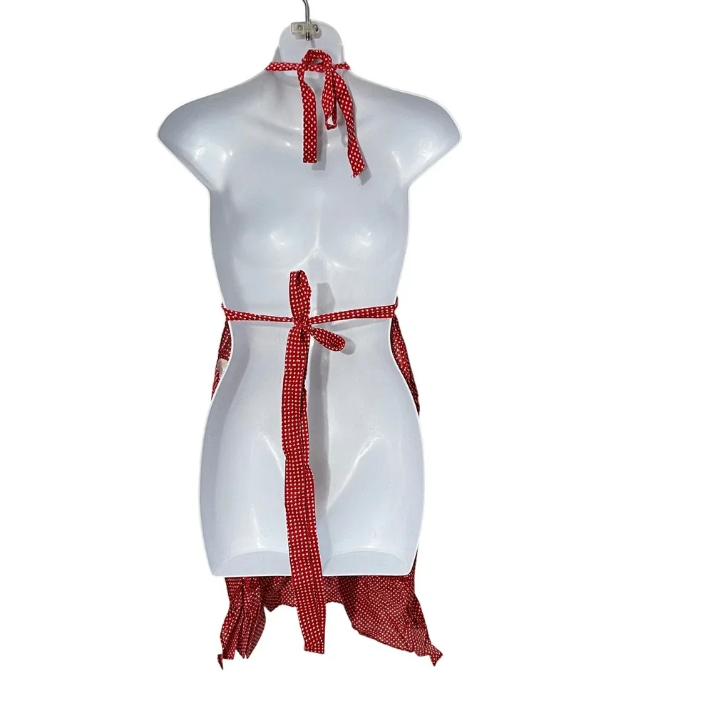 Country Christmas‎ Apron Women OS Red Heart Reindeer Ruffle Holiday Kitchen